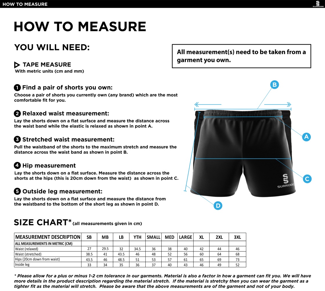 PENKRIDGE MIDDLE SCHOOL Performance Gym Short : Navy - Size Guide
