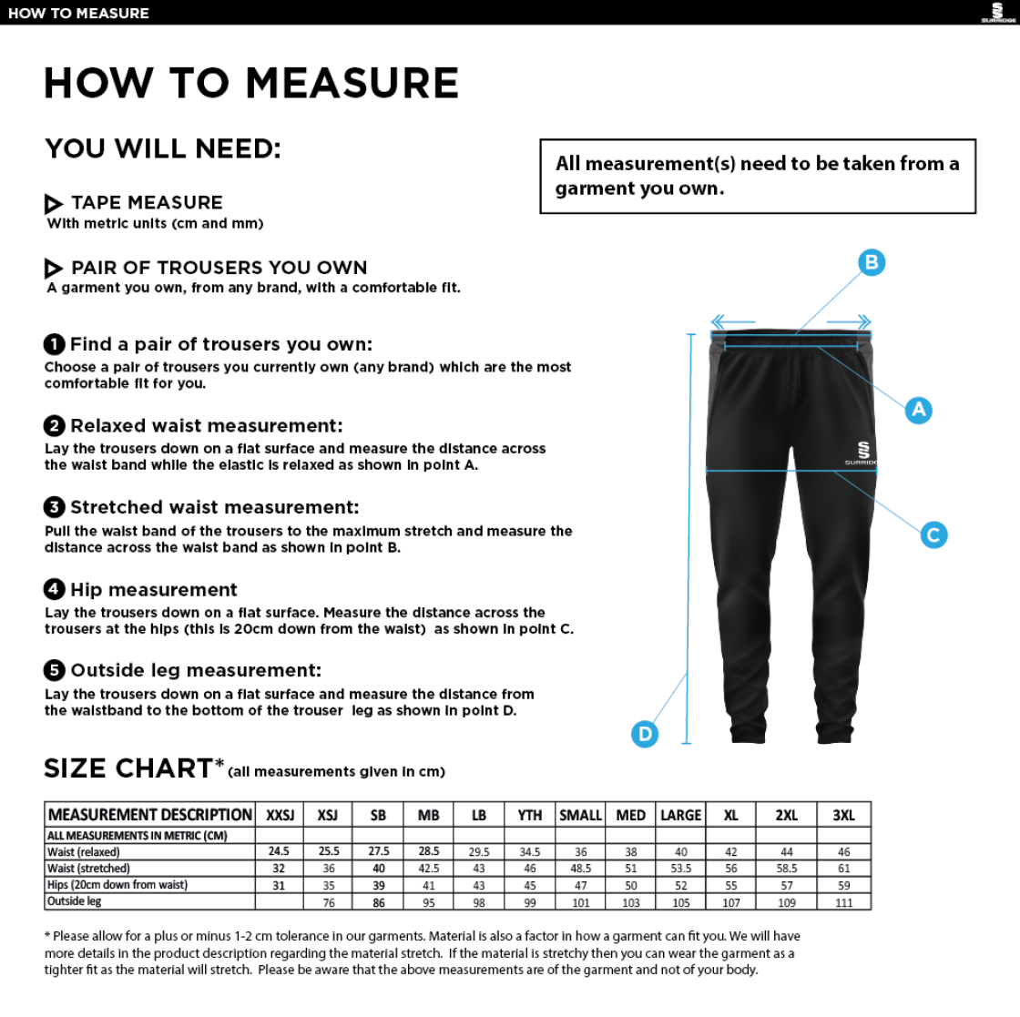 PENKRIDGE MIDDLE SCHOOL Tek Slim Training Pants : Navy - Size Guide