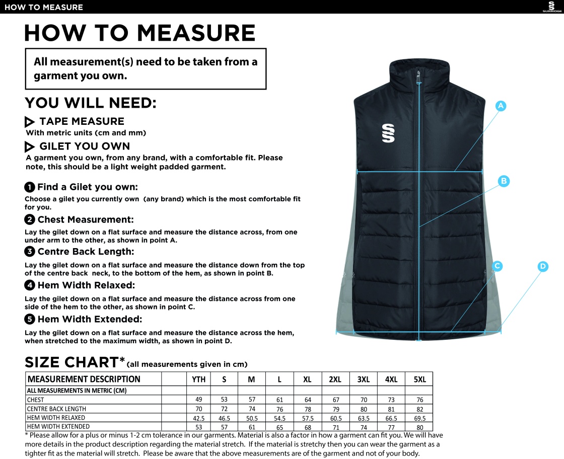 PENKRIDGE MIDDLE SCHOOL Padded Bodywarmer : Navy - Size Guide