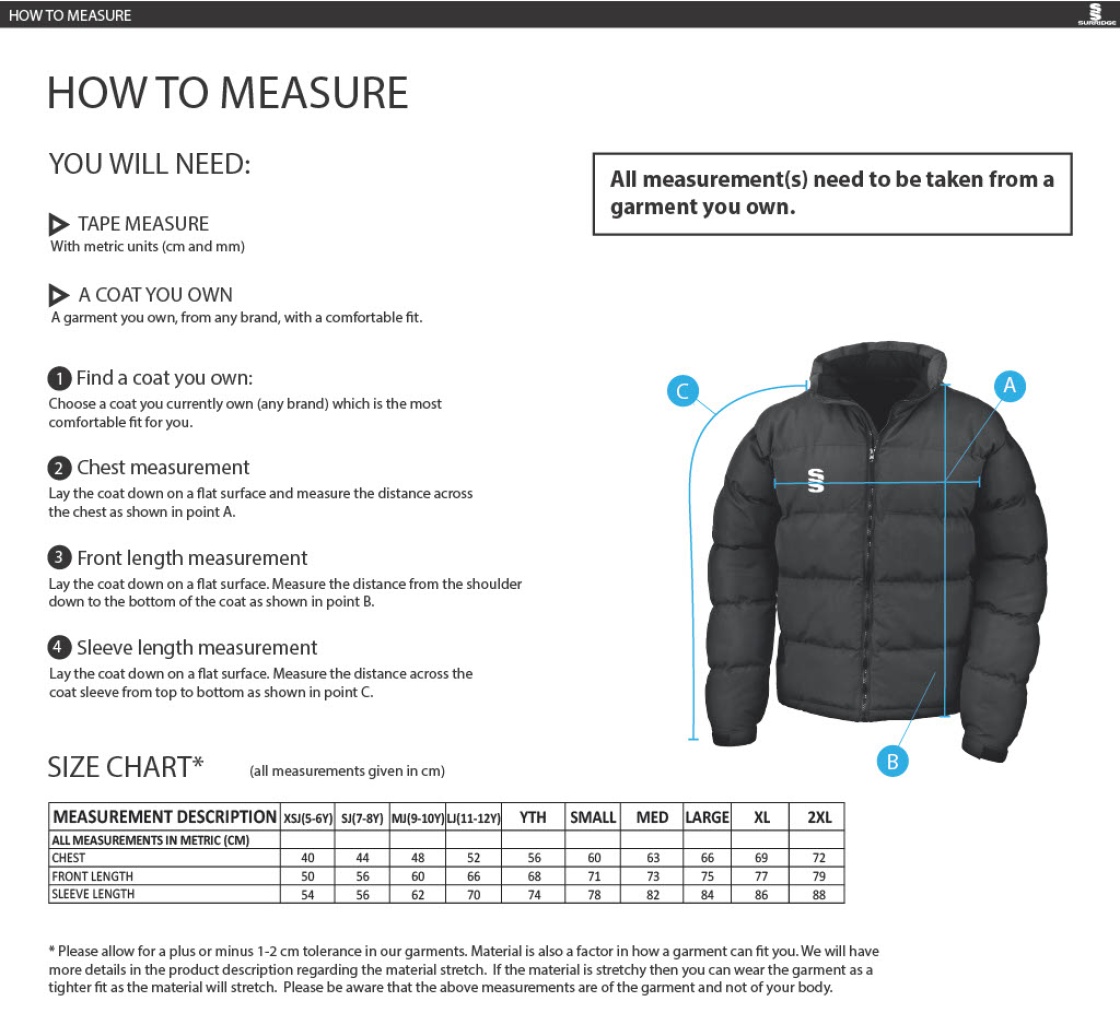 PENKRIDGE MIDDLE SCHOOL Holkham Down Feel Jacket : Navy - Size Guide