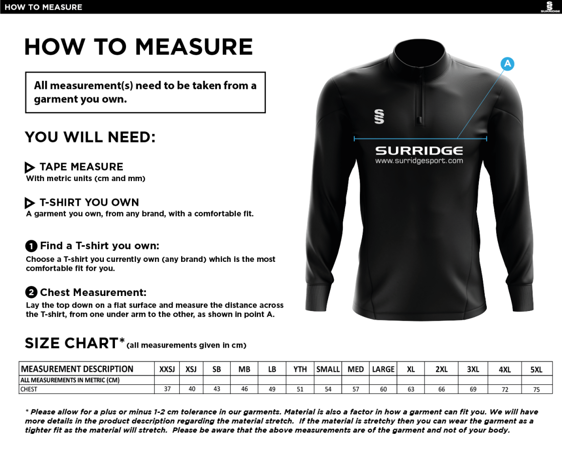 PENKRIDGE MIDDLE SCHOOL 1/4 Zip Dual Performance Top : Navy - Size Guide