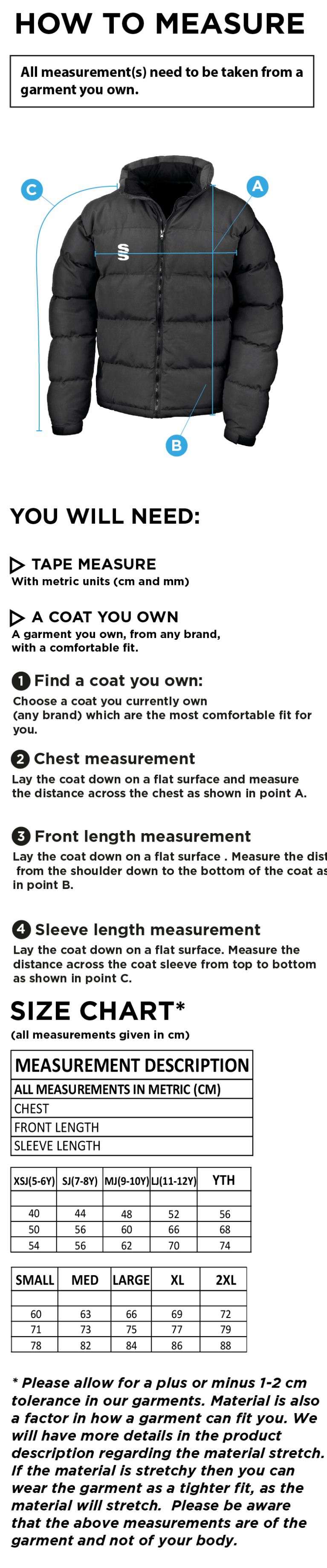 PENKRIDGE MIDDLE SCHOOL Holkham Down Feel Jacket : Navy - Size Guide