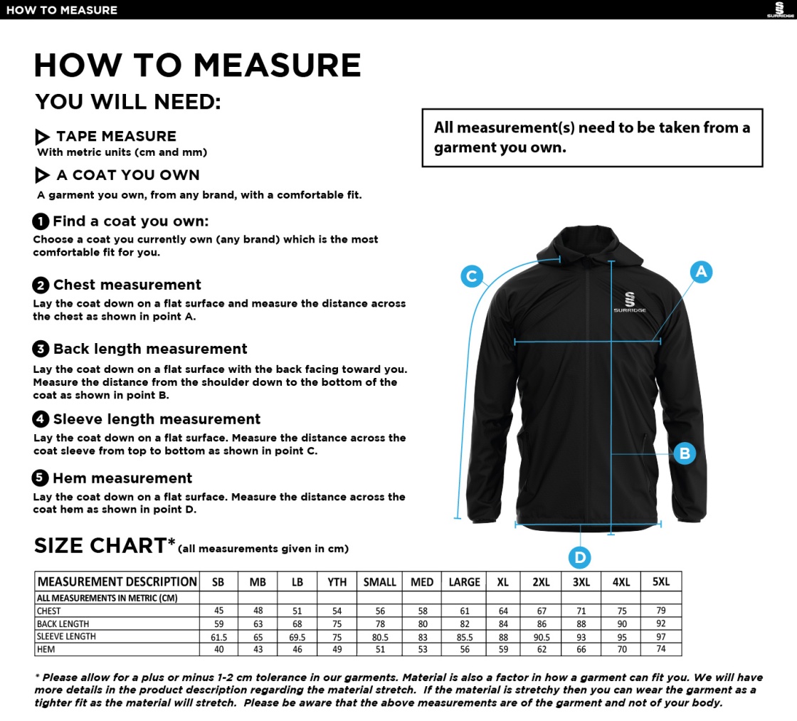 PENKRIDGE MIDDLE SCHOOL Dual Full Zip Training Jacket : Navy - Size Guide