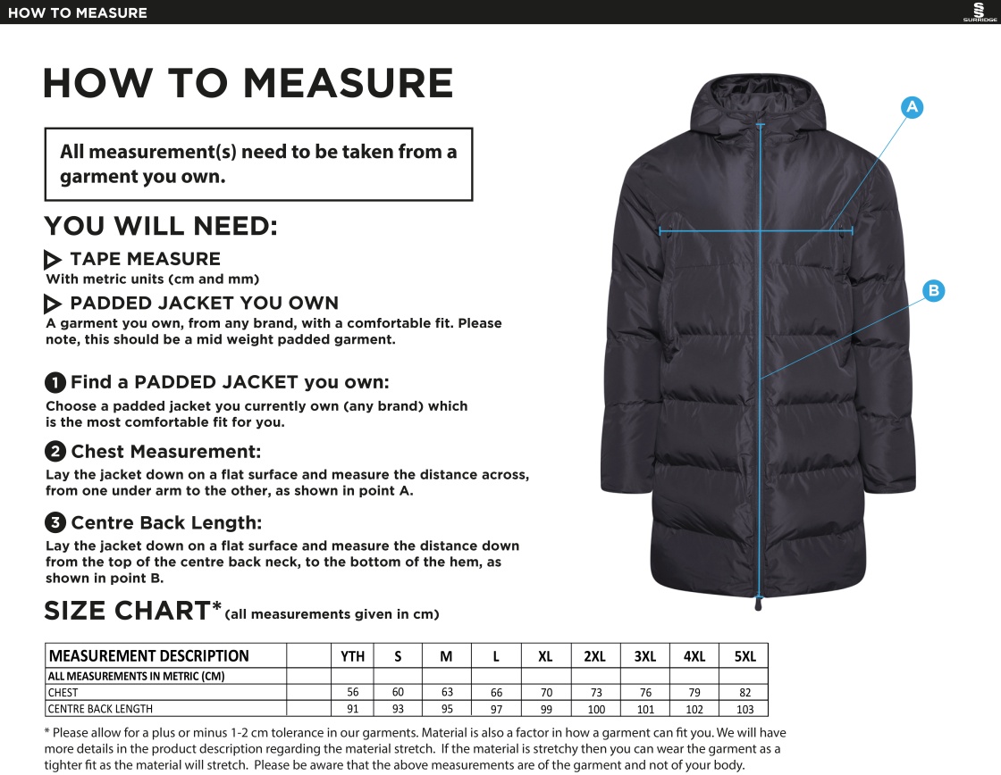 PENKRIDGE MIDDLE SCHOOL Full Length Sub Coat - Size Guide