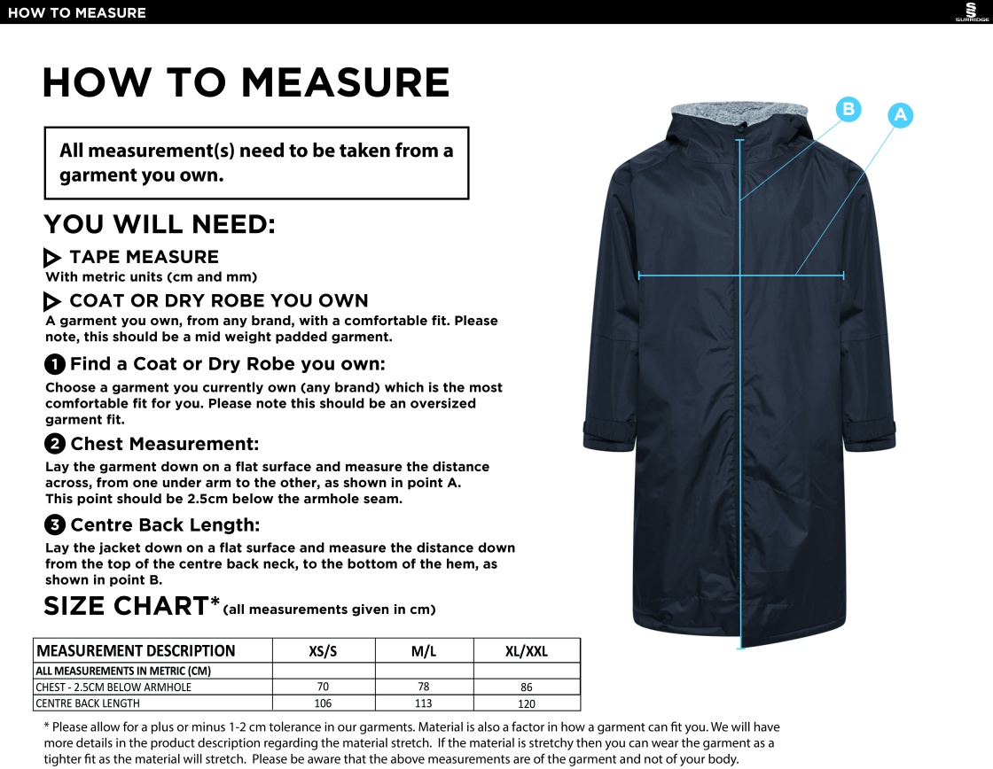 PENKRIDGE MIDDLE SCHOOL Thermal Robe - Navy - Size Guide
