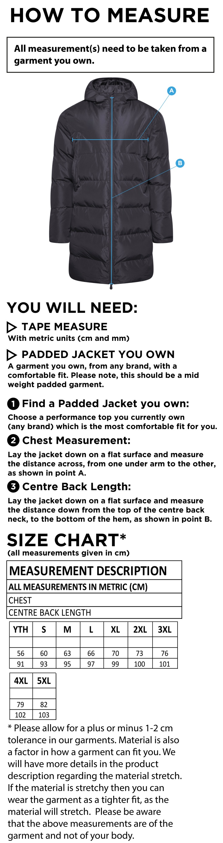 PENKRIDGE MIDDLE SCHOOL Full Length Sub Coat - Size Guide